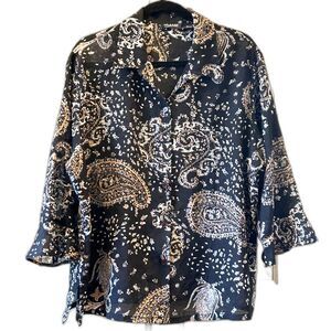 Mileage Black Paisley Print Bouse - Size 1X